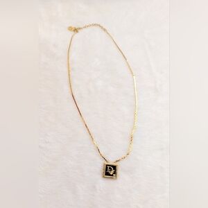 Christian Dior Vtg CD Logo Gold Black Square Necklace 15" 16" Authentic *flawed*